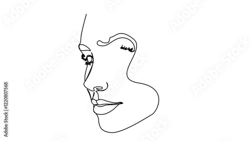 Woman Line Art. Continuous one line drawing Woman face with flowers line. Vector illustration