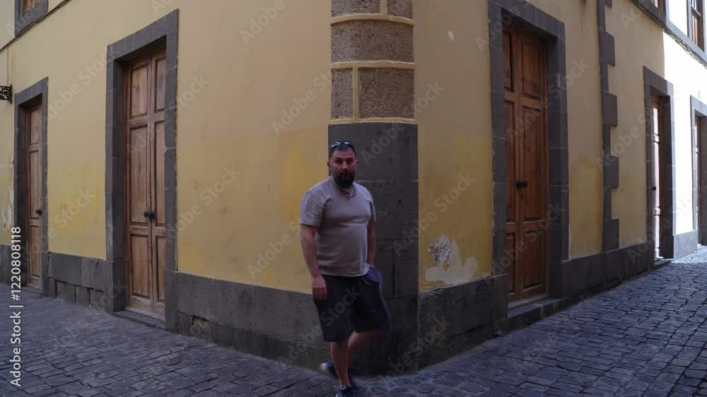 A young traveler discovers the beauty of a colonial Hispanic city, its history, vibrant streets, and charming architecture A young traveler discovers the beauty of a colonial Hispanic city, its history, vibrant streets, and charming architecture