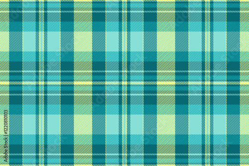 Irish tartan texture seamless, pure plaid check background. Winter vector fabric pattern textile in cyan and teal colors.