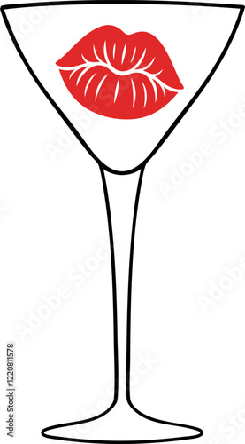 cocktail glass with red lips symbolizes romance and celebration