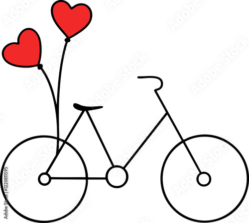 bicycle with red heart balloons symbolizes love and joy