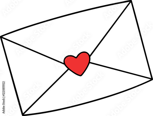 Red heart on envelope symbolizes love and affection for Valentine Day