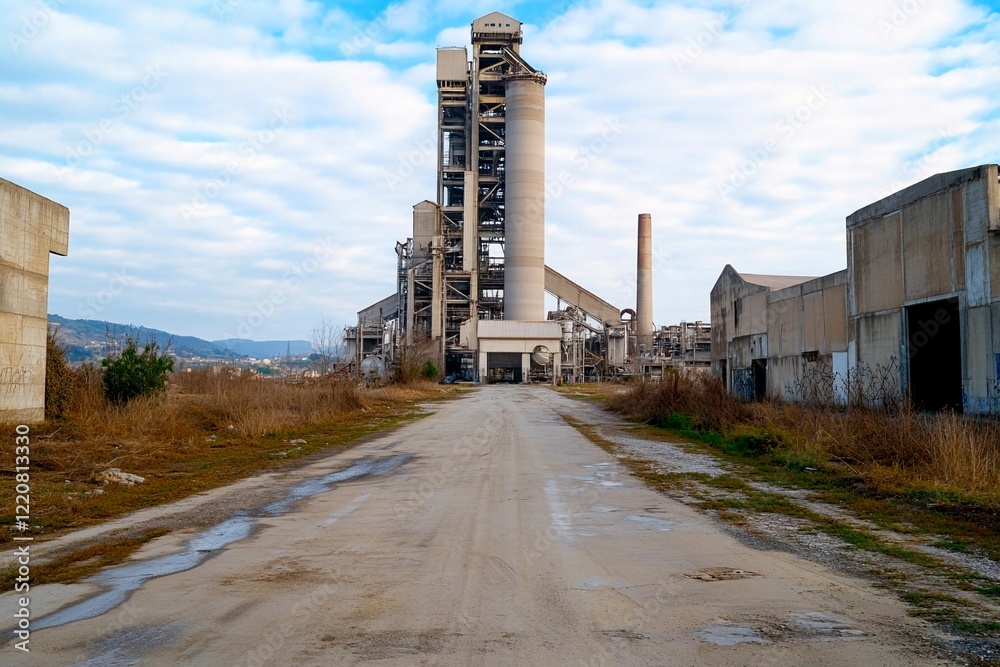 Abandoned industrial complex under a cloudy sky in a remote location Abandoned industrial complex under a cloudy sky in a remote location