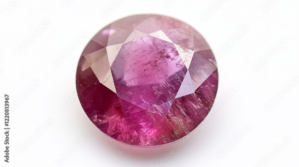 A round-cut Red Ruby gemstone isolated against a white background. A round-cut Red Ruby gemstone isolated against a white background.