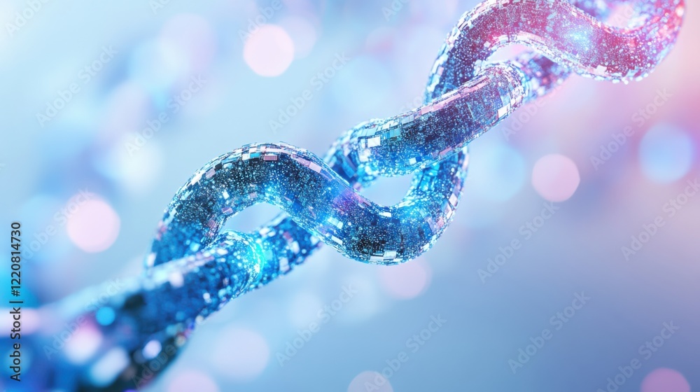 Close-up of a shimmering, interconnected chain symbolizing strength and unity against a blurred background Close-up of a shimmering, interconnected chain symbolizing strength and unity against a blurred background