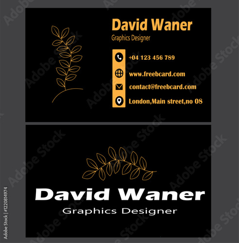 gold black business card background design of standard size with a hand drawn flower and a place for logo, text message and contacts