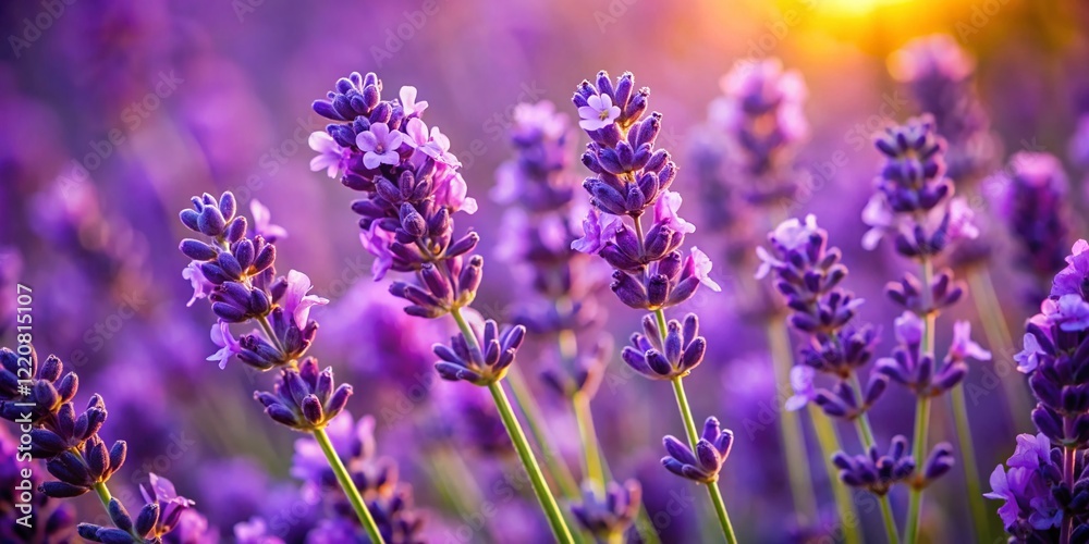 Fototapeta premium Macro Photography of Lavender Flowers, Purple Floral Bouquet, Aromatic Herbs Close Up