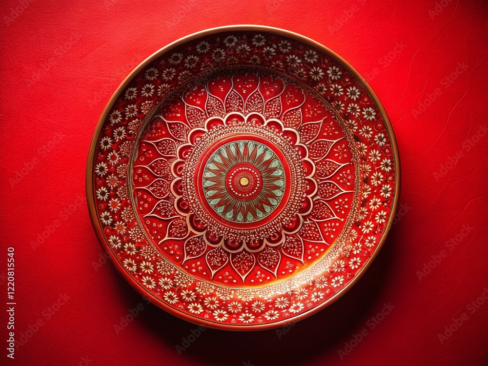 Fototapeta premium Macro Photography: Red Design Plate on Red Table - Studio Shot