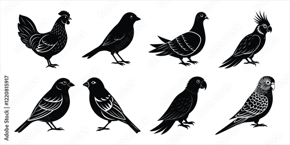 Obraz premium Bird silhouette collection. Domestic bird set vector illustration