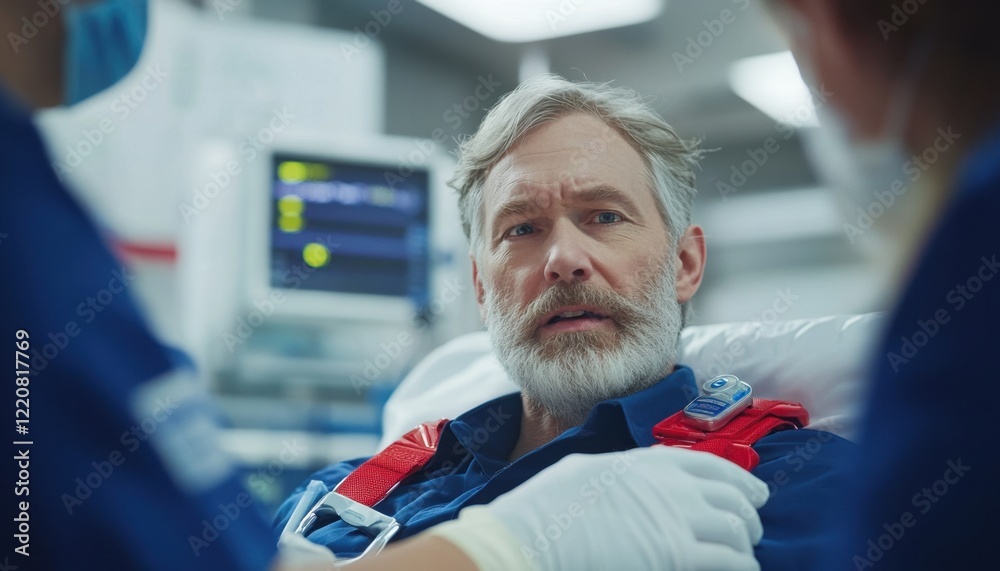 Urgent Medical Scene Dramatic Image of a Patient Gripped by Intense Chest Pain, Seeking Immediate Care The photograph depicts an elderly man experiencing sharp, debilitating chest pain, surrounded by Urgent Medical Scene Dramatic Image of a Patient Gripped by Intense Chest Pain, Seeking Immediate Care The photograph depicts an elderly man experiencing sharp, debilitating chest pain, surrounded by
