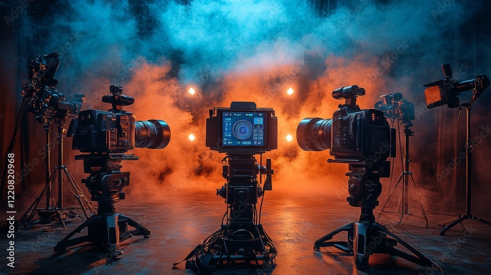 Fototapeta premium Professional Studio Setup with Vibrant Lighting