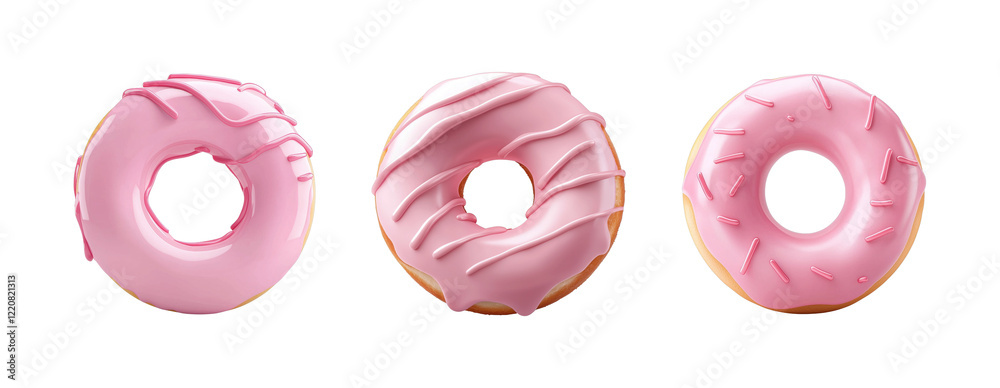 Trio of Delicious Pink Frosted Donuts Trio of Delicious Pink Frosted Donuts