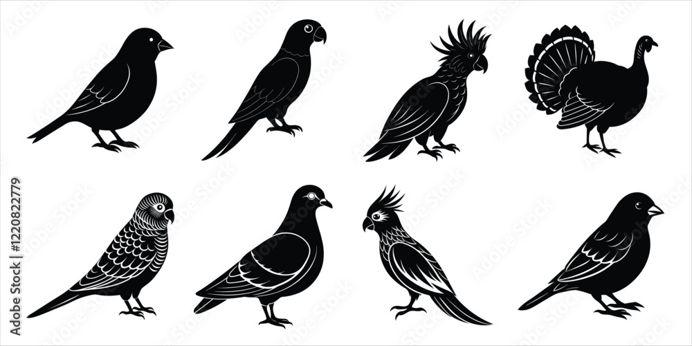 Obraz premium Bird silhouette collection. Domestic bird set vector illustration