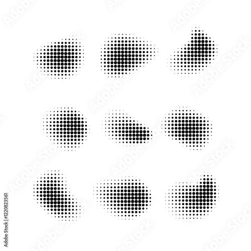 Set of Abstract halftone dotted background. Monochrome grunge pattern with dot and circles. Vector pop art texture for posters layout