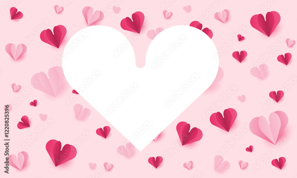 Paper elements in shape of heart flying on pink background., Happy Valentine's day card hearts, birthday greeting card vector design. Paper elements in shape of heart flying on pink background., Happy Valentine's day card hearts, birthday greeting card vector design.