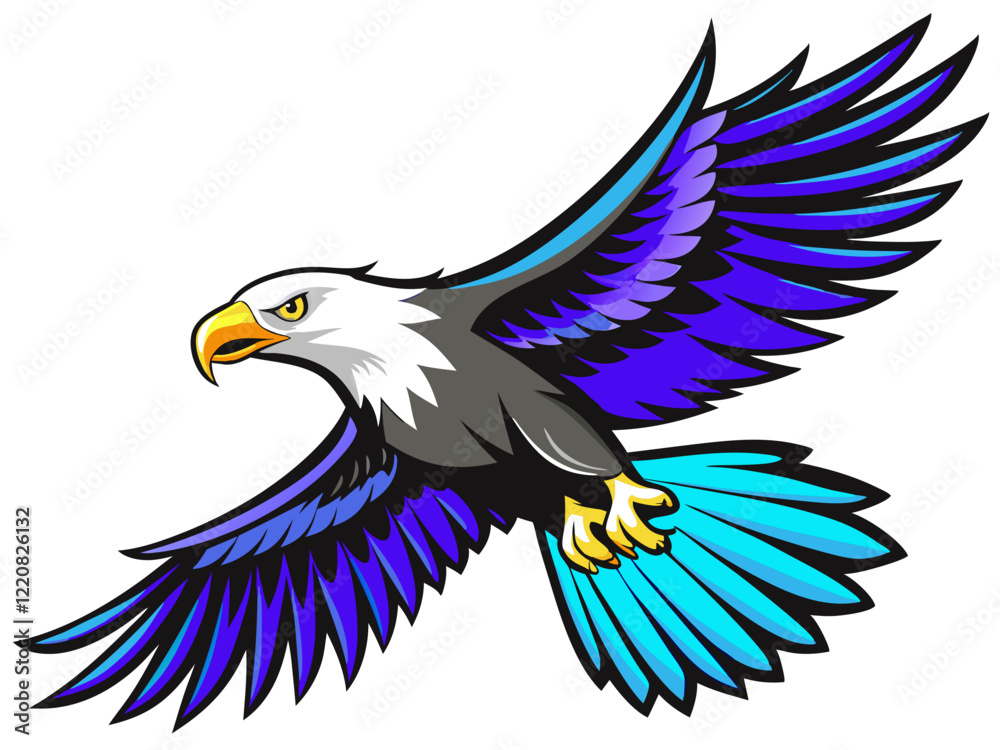 Fototapeta premium Bald eagle flying draw and paint on white background vector illustration.