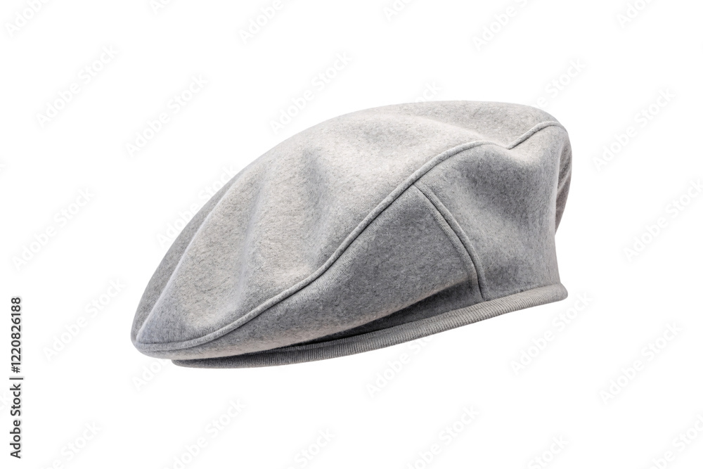 A soft gray wool beret lying flat, exuding sophistication, minimalist style, and traditional French fashion influences. Isolated on a transparent background A soft gray wool beret lying flat, exuding sophistication, minimalist style, and traditional French fashion influences. Isolated on a transparent background
