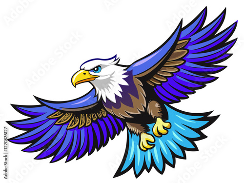 Bald eagle flying draw and paint on white background vector illustration. photo