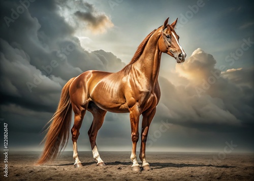Majestic Chestnut Destrier Horse: Minimalist Equestrian Photography