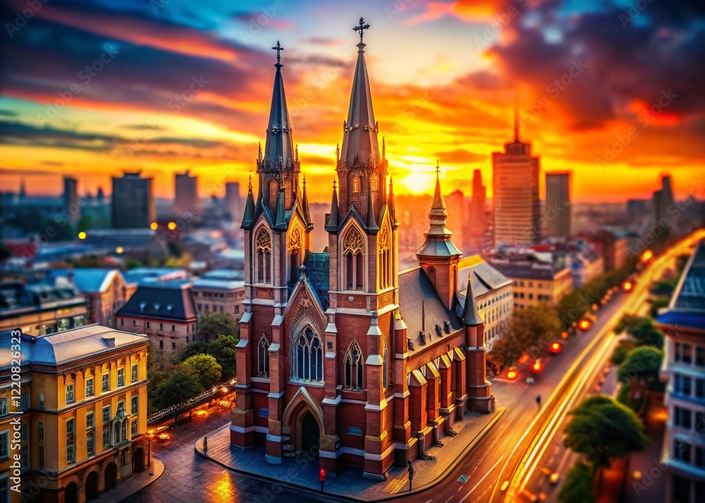 Obraz premium Majestic City Church: High-Resolution Stock Photo of Urban Cathedral