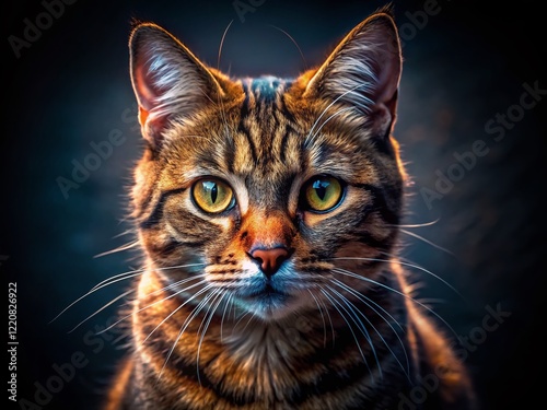 Majestic Cypriot Cat Night Portrait: Dark Fur, Glowing Eyes, Mystical Mood