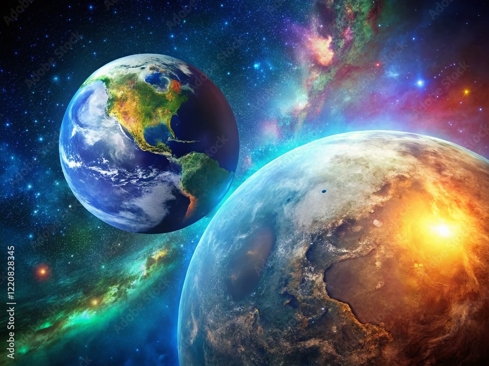 Obraz premium Majestic Earth & Moon Portrait: Celestial Beauty, Night Sky, Space Exploration