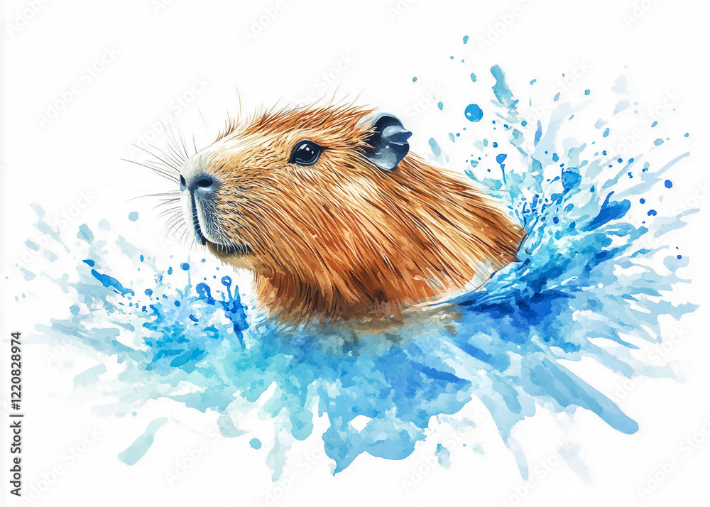 Splashes of Serenity: A Vibrant Watercolor Capybara Illustration