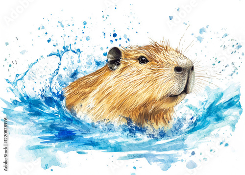 Obraz na płótnie Salpicaduras de Serenidad: Una Vibrante Ilustración Acuarela de Capibara w salonie