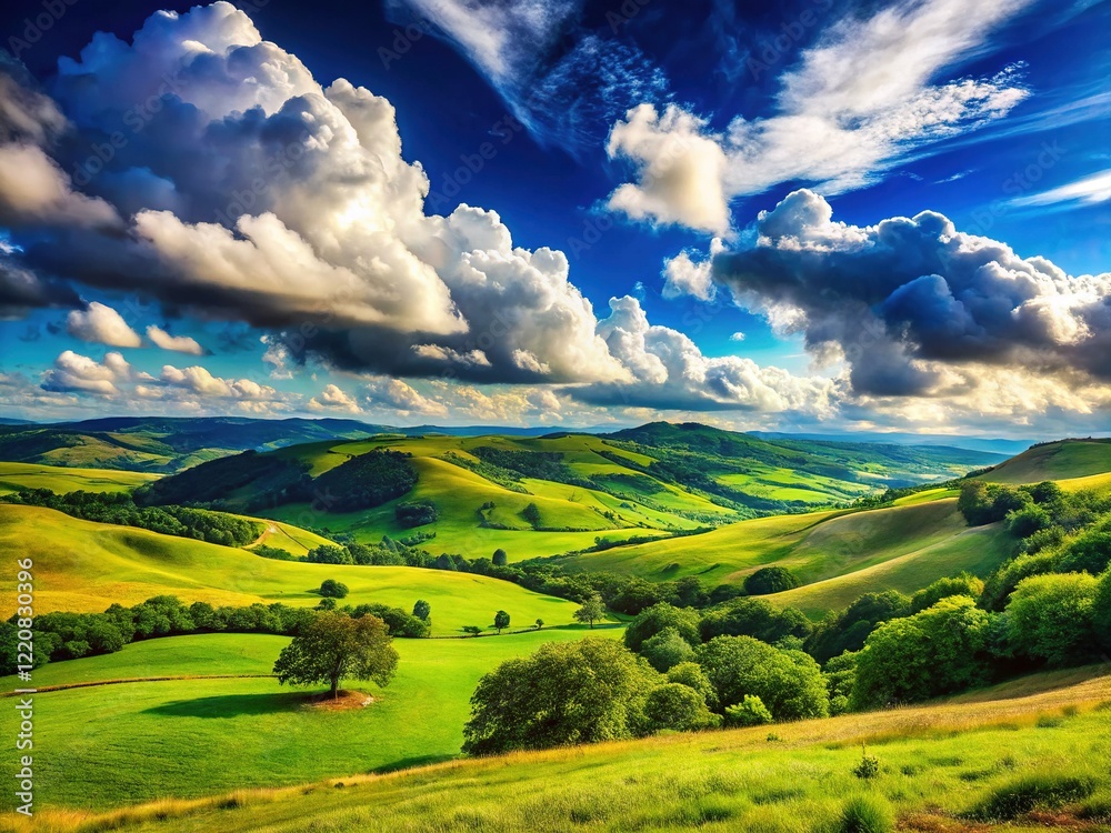 Obraz premium Serene Blue Sky Landscape: Nature's Peaceful Word in Vibrant Hues