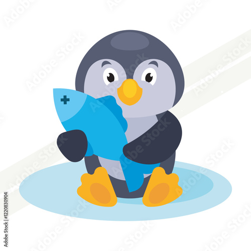 Penguin holding a fish
