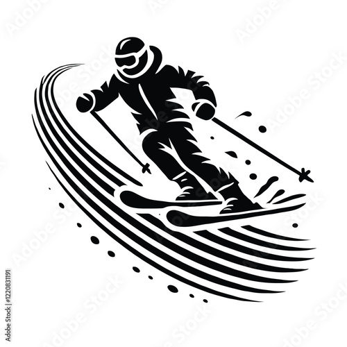 Skier Descending Snowy Slope