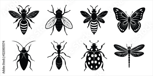 Insects silhouette collection vector illustration