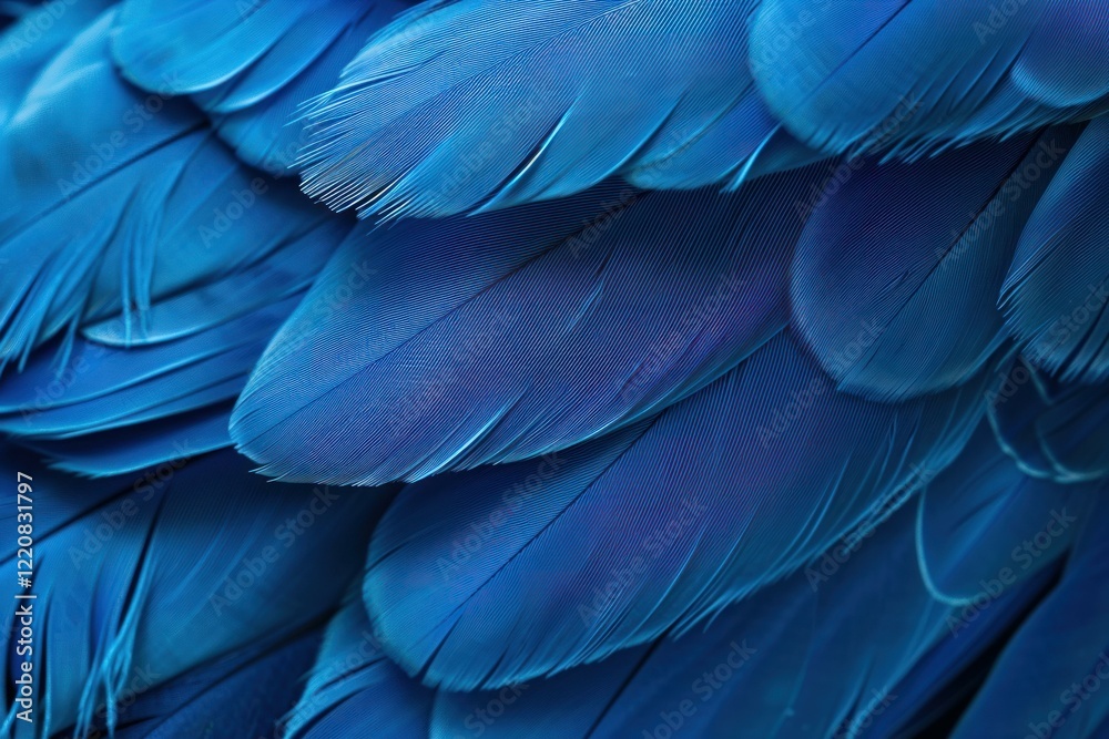 Close up view of vibrant blue feathers overlapping, forming a beautiful and intricate natural pattern Close up view of vibrant blue feathers overlapping, forming a beautiful and intricate natural pattern
