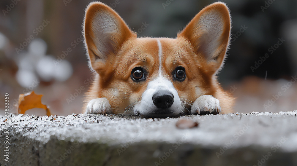  pembroke welsh corgi investigating log