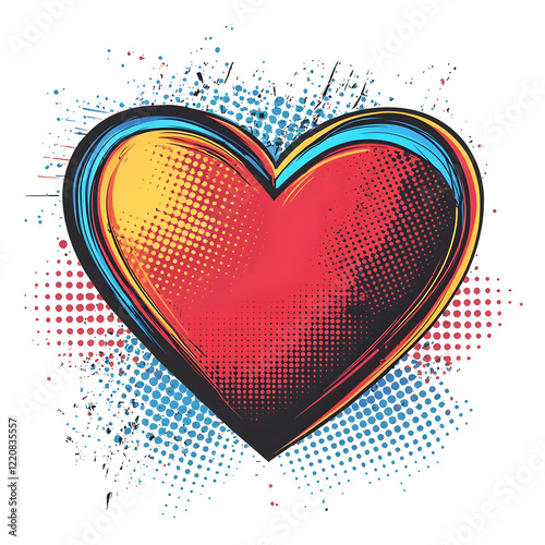 Vibrant Pop Art Heart on Clean White Background