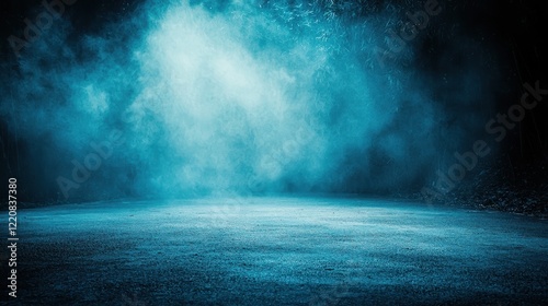 Mysterious Blue Fog Envelop Serene Pathway Dark Forest