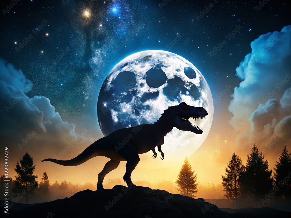 Majestic Night Hunter: Tyrannosaurus Rex in the Dark - Documentary Style Stock Photo Majestic Night Hunter: Tyrannosaurus Rex in the Dark - Documentary Style Stock Photo