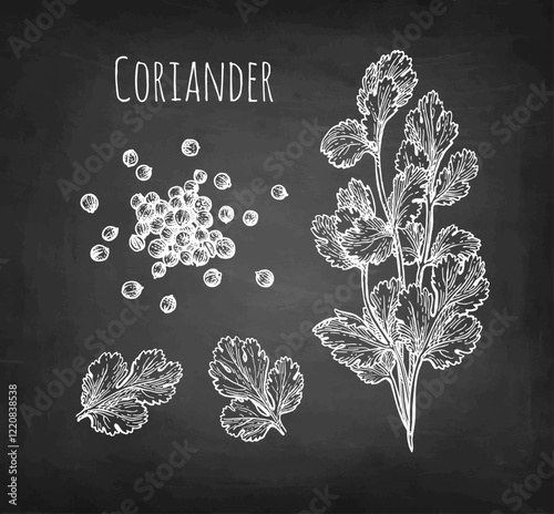 Coriander and cilantro chalk sketch