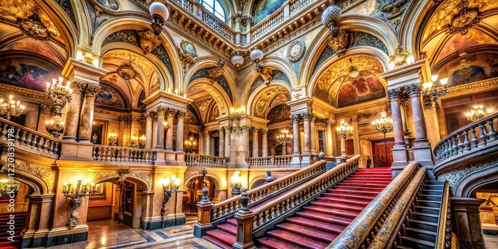 Obraz premium Majestic Paris Opera House: Grand Staircase & Ornate Interior, Copy Space