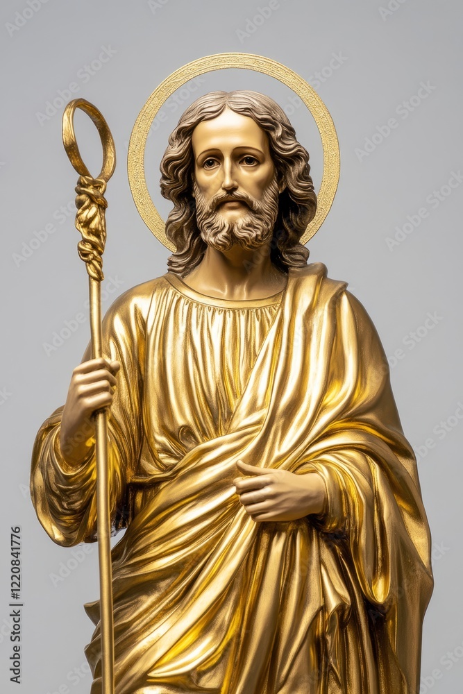 Obraz premium Golden statue of saint james holding staff