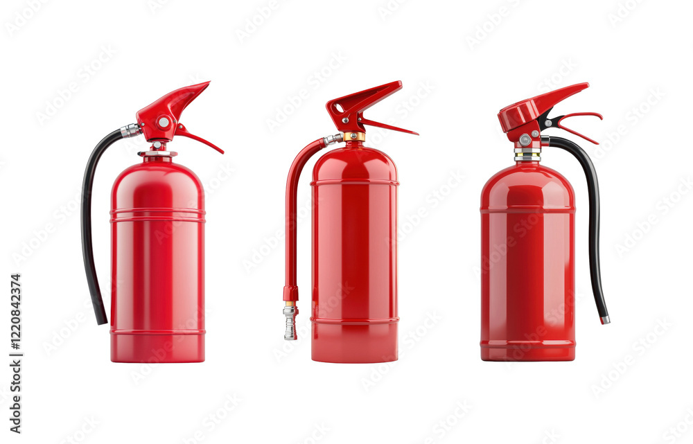 Obraz premium Three red fire extinguishers on a black background