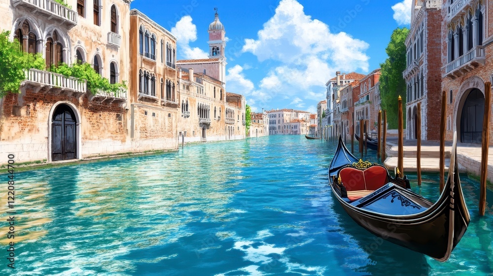 Obraz premium Serene Gondola Ride Through Stunning Venetian Waterway Scene