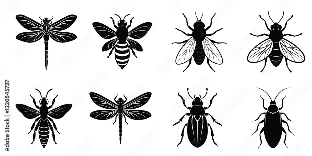 Set of insect icons silhouette illustration. Insects vector collection Set of insect icons silhouette illustration. Insects vector collection