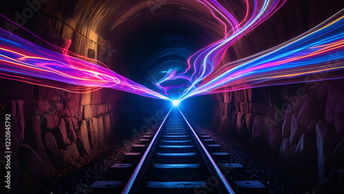 Render Tunnel of colorful lights ai genrative photo