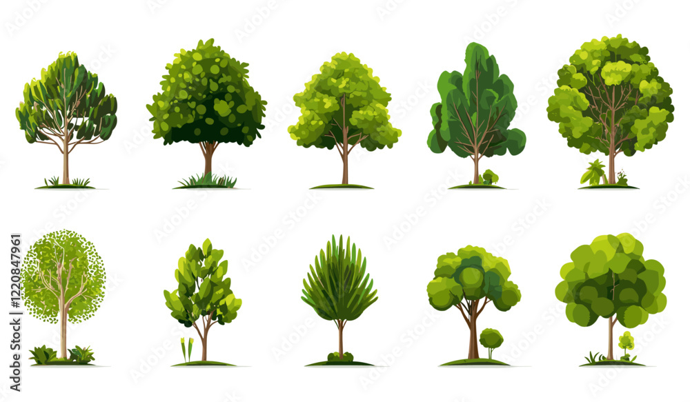 Fototapeta premium Collection of tree vector icons, green illustration set, eco tree graphics, nature icons, forest trees vector art, environmental designs, green illustration collection