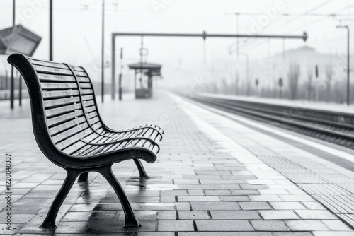 Wallpaper Mural a lonely bench on a train station platfor Torontodigital.ca