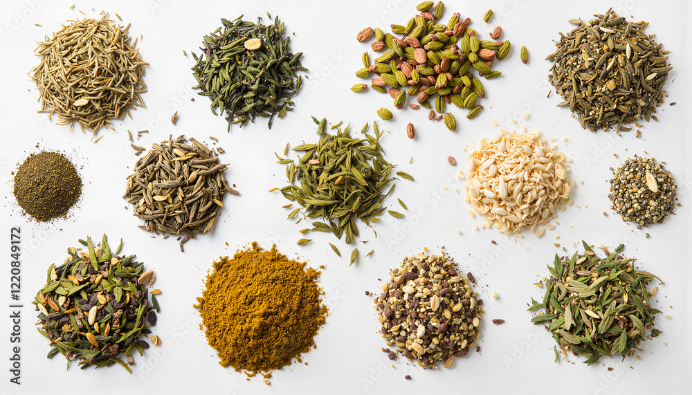 Fototapeta premium Herbal tea blend ingredients, vibrant spices and botanical elements