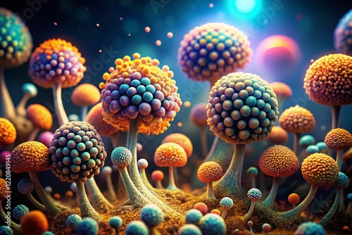 Microscopic 3D Render of Mucor Fungus, Black Fungus Pneumonia, Deadly Mold Infection, Medical Illustration photo