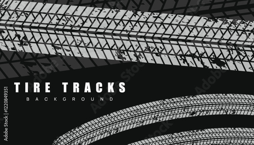 Vector Tire Track on dark Background. Grunge Tire Track.