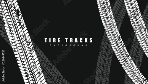 Vector Tire Track on dark Background. Grunge Tire Track.